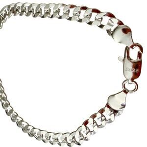 7MM S925 Stamp Silver Plated Cuban Link Shiny Bracelet Plated 20CM Tone Unisex